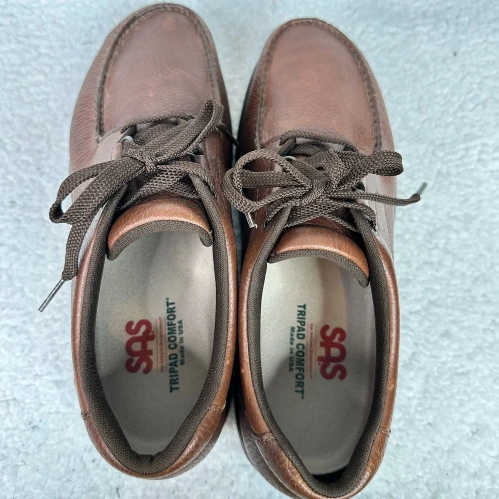 SAS Leather Lace Up Comfort Walking Shoes Tripad Mens 12M Brown Made USA Moc Toe